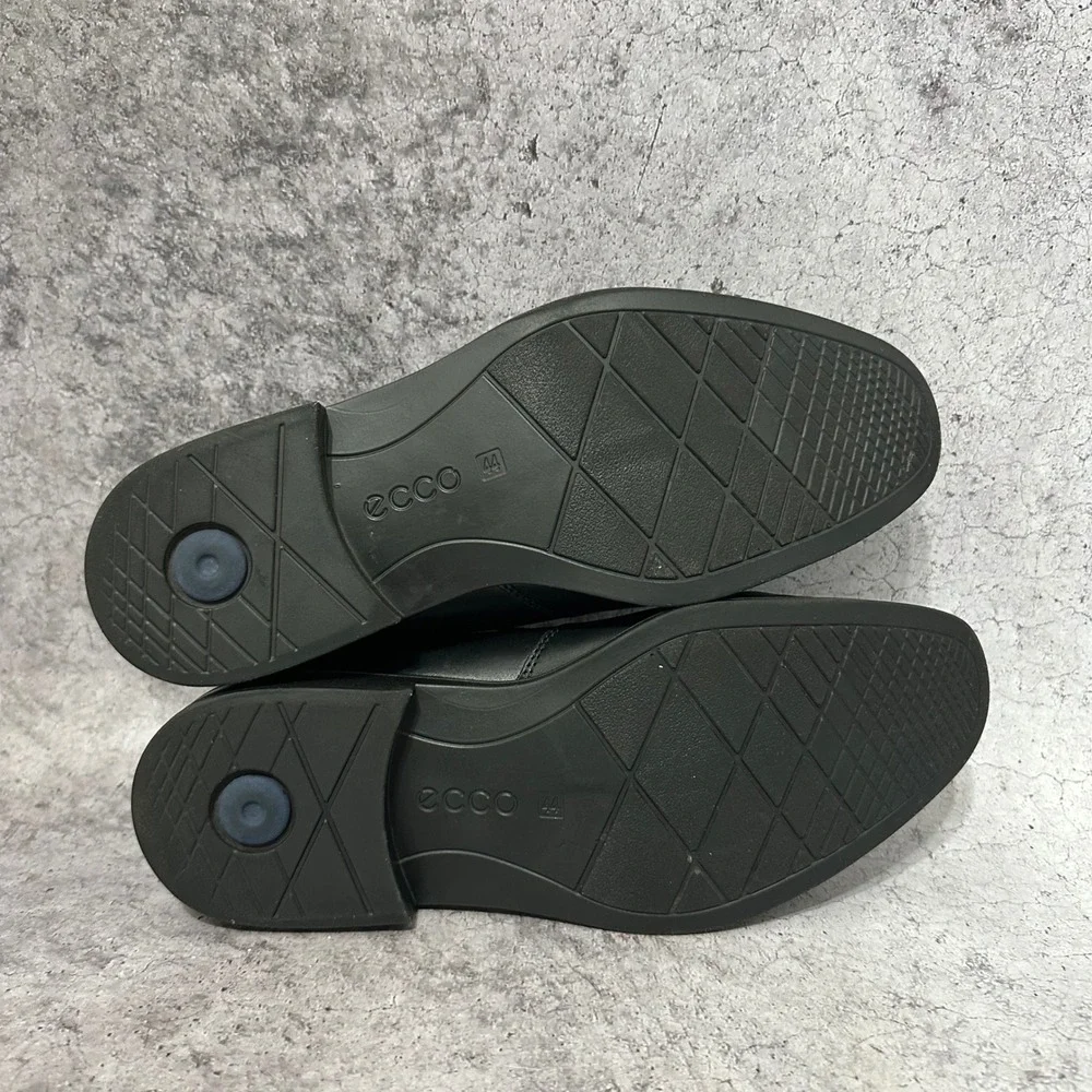 ECCO Melbourne Bike Toe Slip-On Mens 10 Black Leather Dress Shoes 62165401001